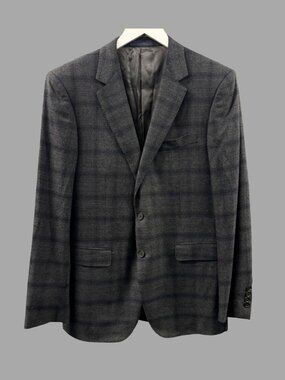 LANVIN Grey Wool Windowpane Check Blazer Jacket Sz IT 52R Sport Coat